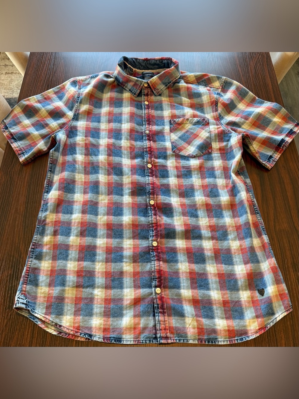Buffalo David Bitton Mens Blue Red Plaid Short Sleeve Shirt Cotton XL Slim Fit